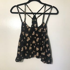 Brandy Melville Spaghetti Strap Crop Daisy Tank Black One Size